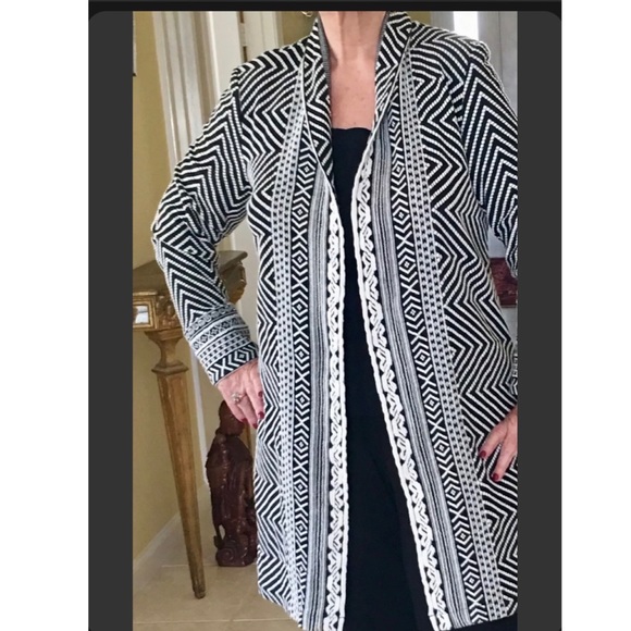 Chico’s Chevron Black and White Stripe Long Open Cardigan - Picture 9 of 9